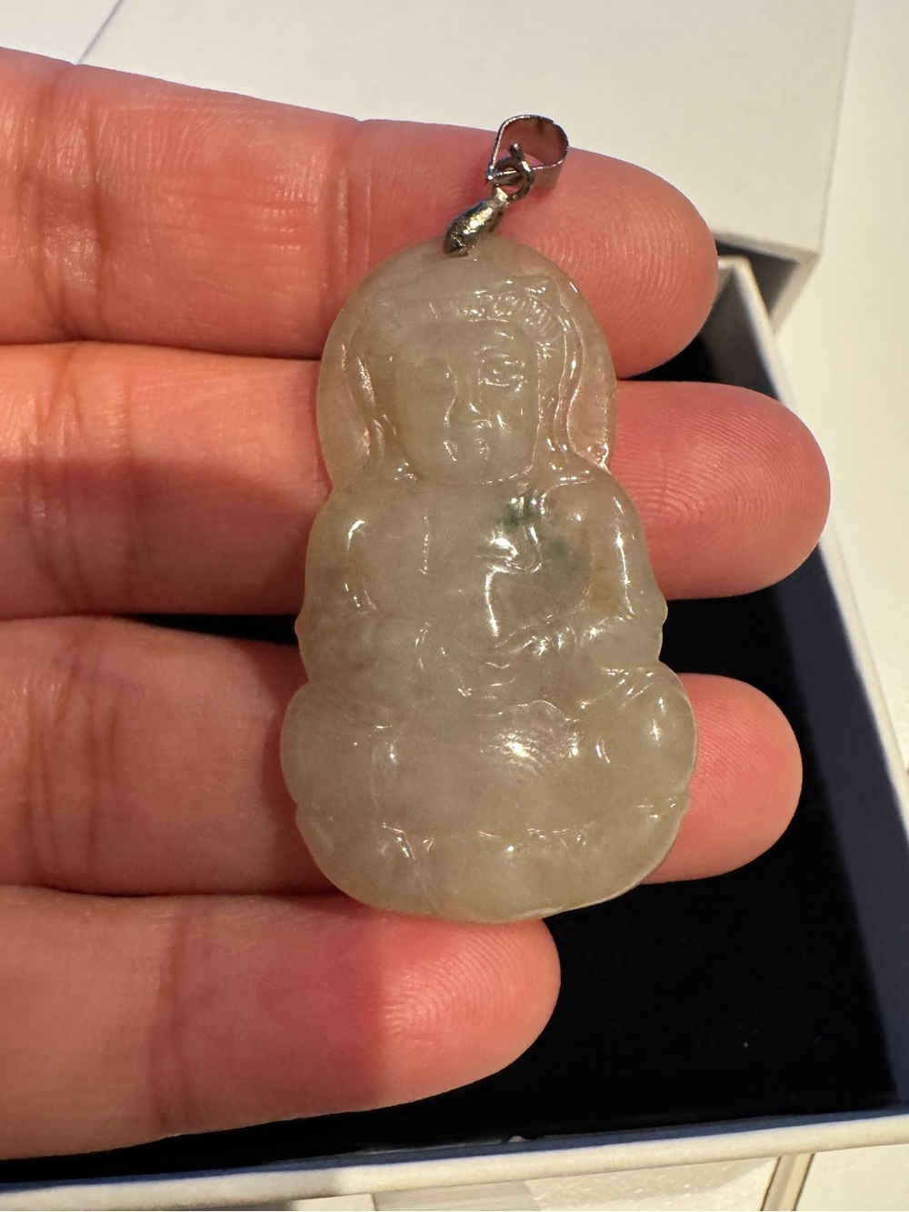 Jade Buddha Pendant Necklace - Pale Green Goddess Charm